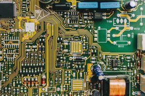Closeup of a printed circuit board. 