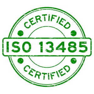 Green ISO 13485 certified rubber stamp. 