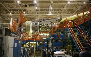 The inside of an aerospace manufacturing plant. 