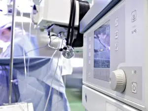 Closeup of a medical device in an operating room. 