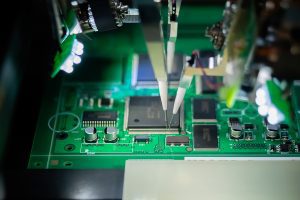 Closeup of a printed circuit board assembly