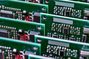 Closeup of a batch of printed circuit boards