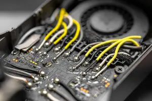 Closeup of the inside of a quadcopter, electronic component. 